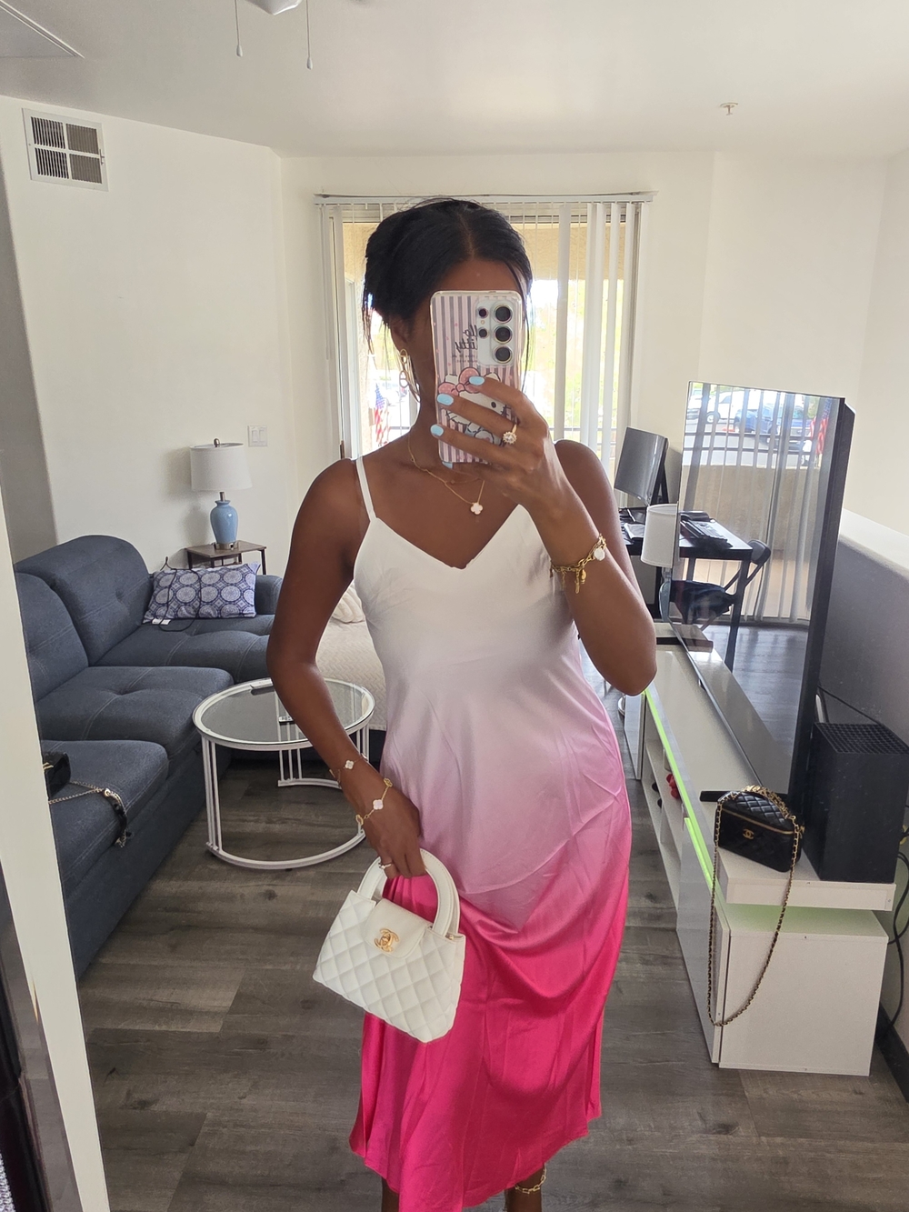 Pink Ombre Slip Dress Satin - Picture 5 of 16